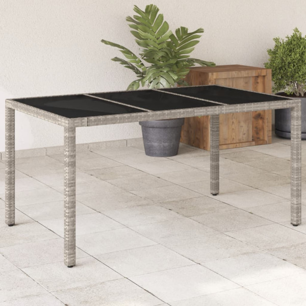 Mesa de jardim superfície de vidro ratão PE cinza 150x90x75 cm D