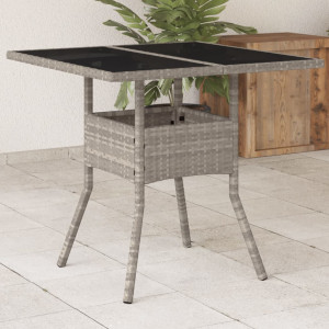 Mesa de jardín superficie de vidrio y ratán PE gris 80x80x75 cm D