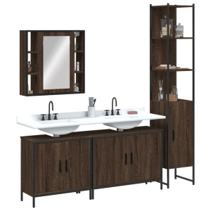 Set de muebles de baño 4 pzas madera contrachapada marrón roble D