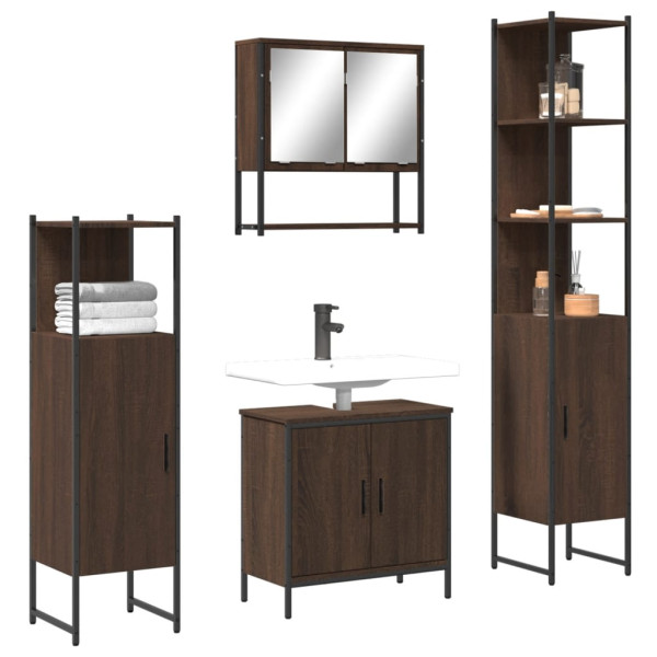 Set de muebles baño 4 pzas madera contrachapada roble marrón D