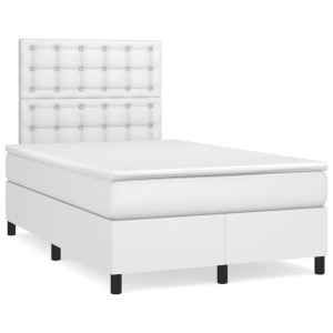 Cama box spring colchón y LED cuero sintético blanco 120x190 cm D