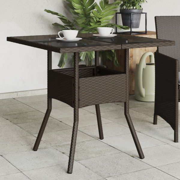 Superfície de vidro para mesa de jardim PE rattan marrom 80x80x75 cm D