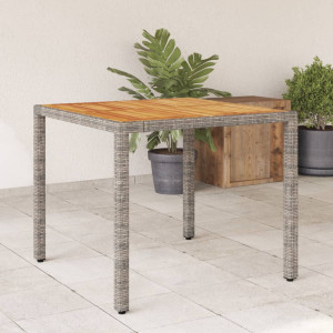 Mesa de jardín superficie madera acacia ratán gris 90x90x75 cm D