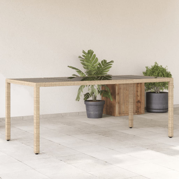 Mesa de jardim superfície de vidro vime PE bege 190x90x75 cm D