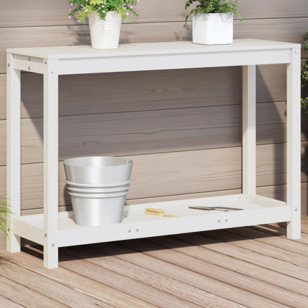 Mesa de plantio com prateleira em madeira de pinho branco 108x35x75 cm D