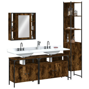 Set de muebles de baño 4 piezas madera contrachapada roble humo D