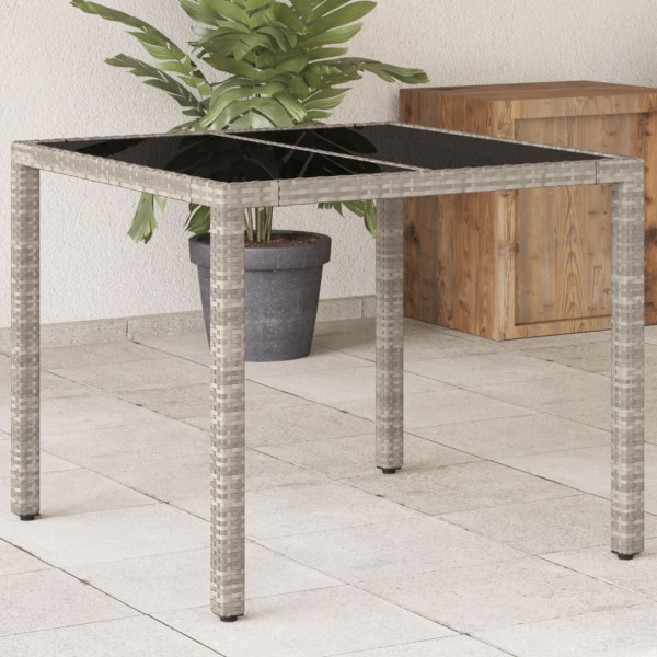 Mesa de jardim com superfície de vidro rattan PE cinza claro 90x90x75cm D