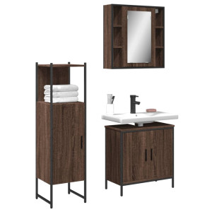 Set de muebles de baño 3 pzas madera contrachapada roble marrón D