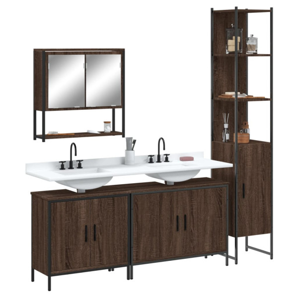 Set de muebles baño 4 pzas madera contrachapada roble marrón D