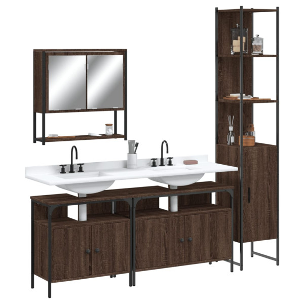 Set de muebles baño 4 pzas madera contrachapada roble marrón D