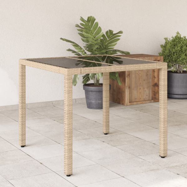 Mesa de jardim superfície de vidro vime PE bege 90x90x75 cm D