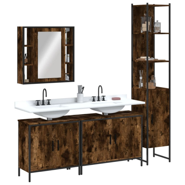 Set de muebles de baño 4 piezas madera contrachapada roble humo D