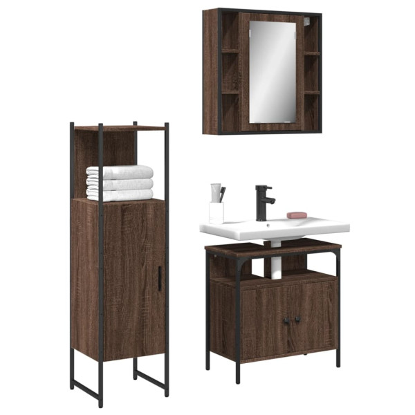 Set de muebles de baño 3 pzas madera contrachapada roble marrón D