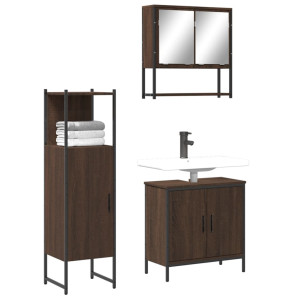 Set de muebles baño 3 pzas madera contrachapada roble marrón D