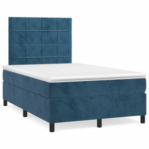 Cama box spring colchón y LED terciopelo azul oscuro 120x190 cm D
