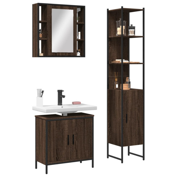 Set de muebles de baño 3 pzas madera contrachapada roble marrón D