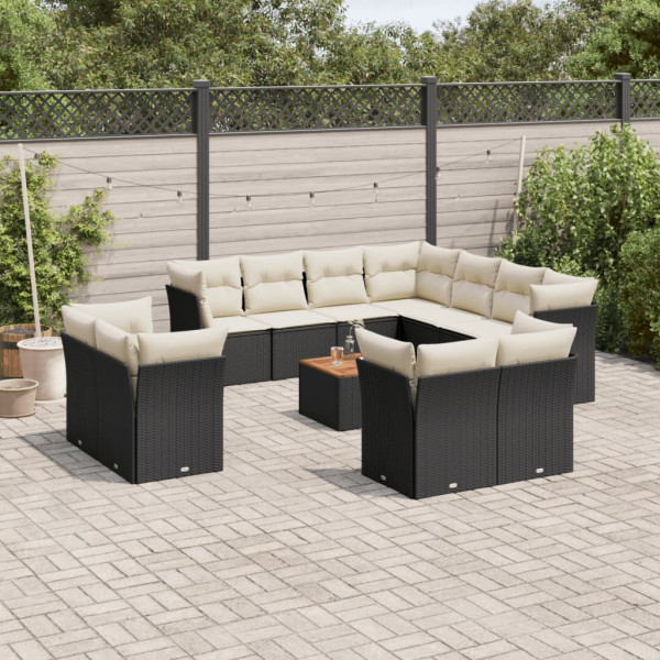 Conjunto de sofá e almofada de jardim 12 peças de rattan sintético preto D
