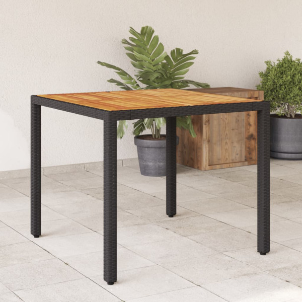 Mesa de jardim em rattan preto com superfície de madeira de acácia 90x90x75 cm D