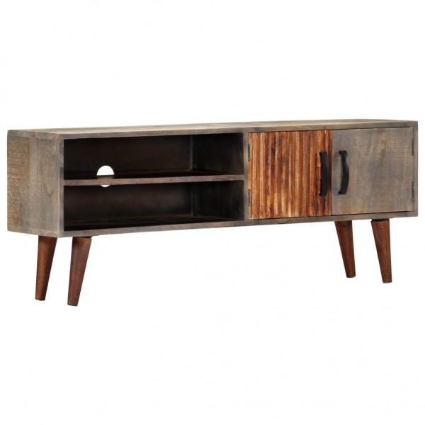 Mueble para TV madera maciza de mango rugosa gris 130x30x46 cm D