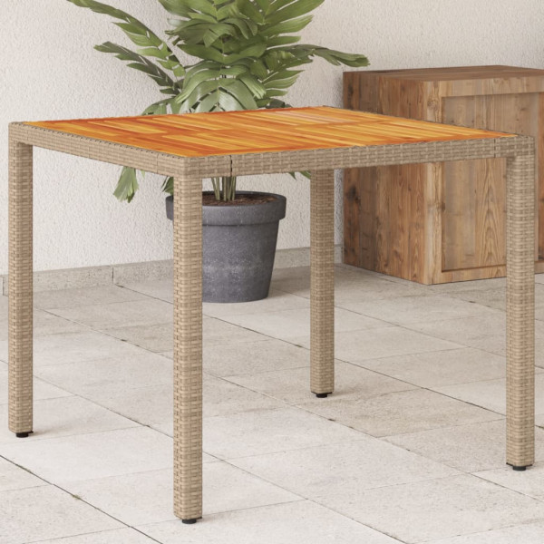 Mesa de jardim de ratan PE e madeira de acacia 90x90x75 cm D