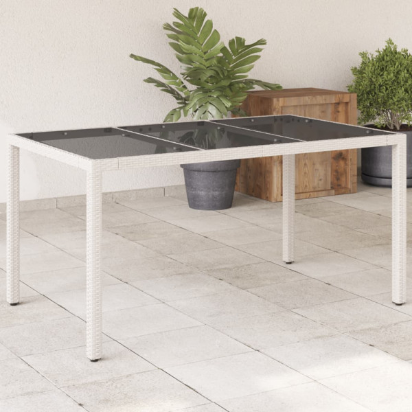 Mesa de jardim com superfície de vidro rattan PE branco 150x90x75cm D