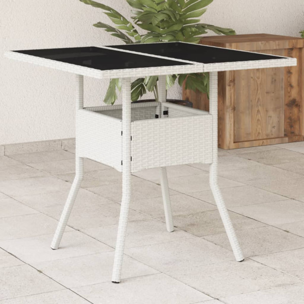 Mesa de jardim superfície de vidro rattan PE branco 80x80x75 cm D