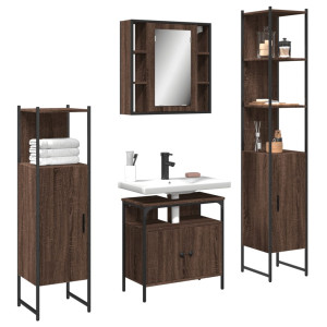 Set de muebles de baño 4 pzas madera contrachapada marrón roble D