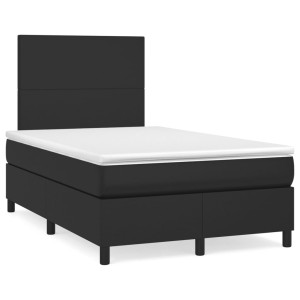 Cama box spring con colchón LED cuero sintético negro 120x190cm D
