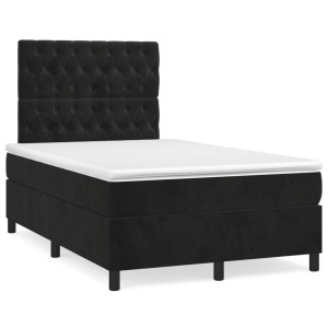 Cama box spring con colchón y LED terciopelo negro 120x190 cm D