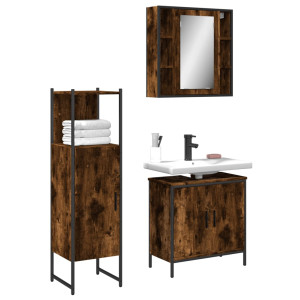 Set de muebles baño 3 pzas madera contrachapada roble ahumado D