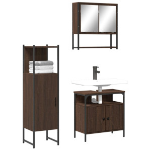 Set de muebles baño 3 pzas madera contrachapada roble marrón D