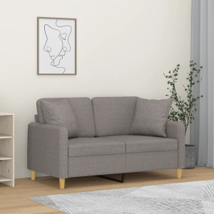 Sofá de 2 lugares com almofadas de tecido cinza taupe de 120 cm D