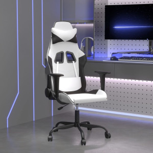 Silla gaming cuero sintético blanco y negro D