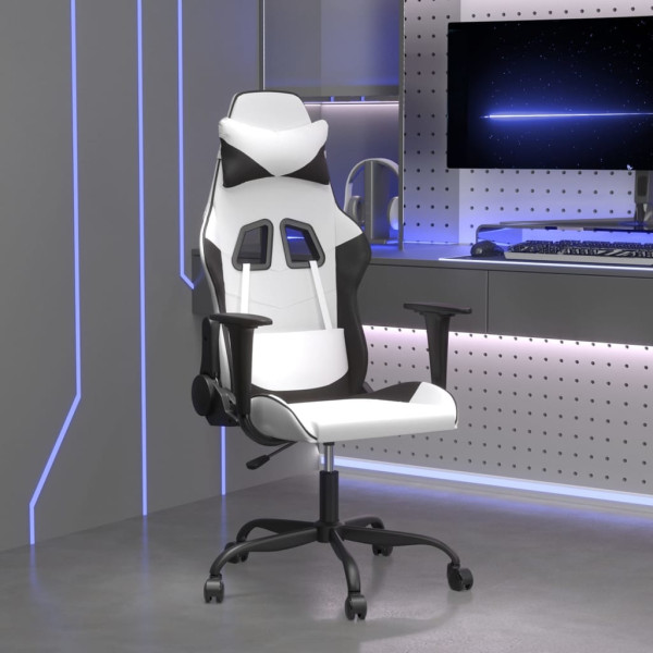 Silla gaming cuero sintético blanco y negro D