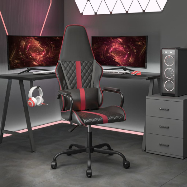 Silla gaming con masaje cuero sintético rojo tinto y negro D