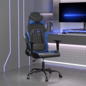 Silla gaming de masaje cuero sintético negro y azul D