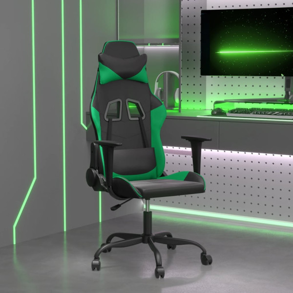 Silla gaming de masaje cuero sintético negro y verde D