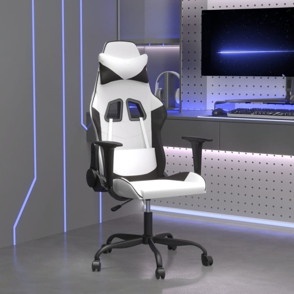 Silla gaming de masaje cuero sintético blanco y negro D