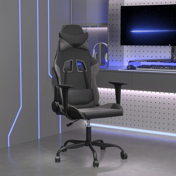 Silla gaming de masaje cuero sintético negro y gris D