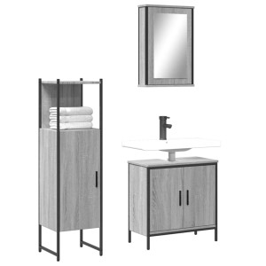 Set de muebles de baño 3 pzas madera contrachapada gris sonoma D