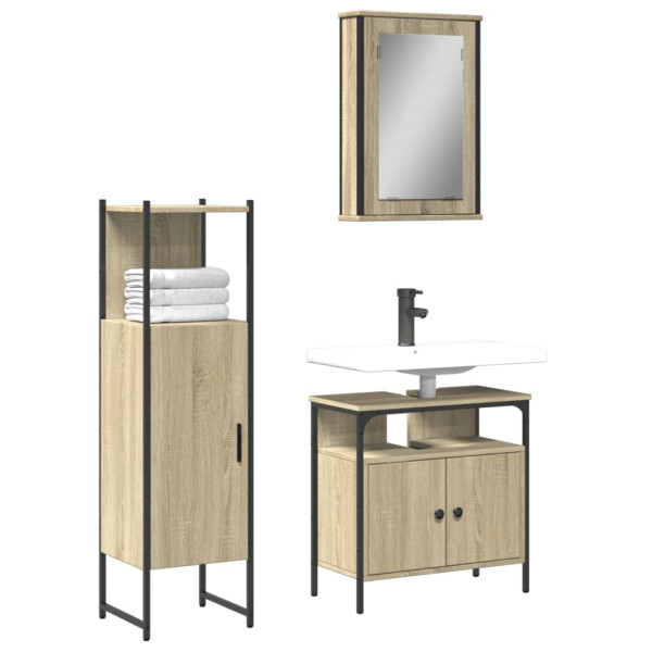 Set de muebles de baño 3 pzas madera contrachapada roble Sonoma D