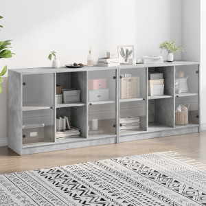 Estantería con puertas madera de ingeniería gris 204x37x75 cm D