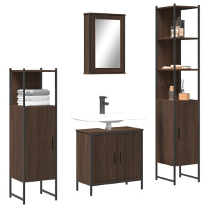 Set de muebles baño 4 pzas madera contrachapada roble marrón D