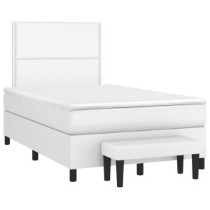 Cama box spring con colchón cuero sintético blanco 120x190 cm D