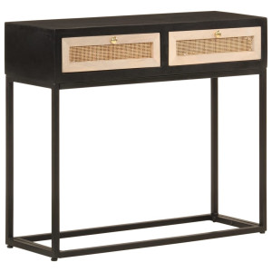 Mesa consola madera maciza de mango y hierro negro 90x30x76 cm D