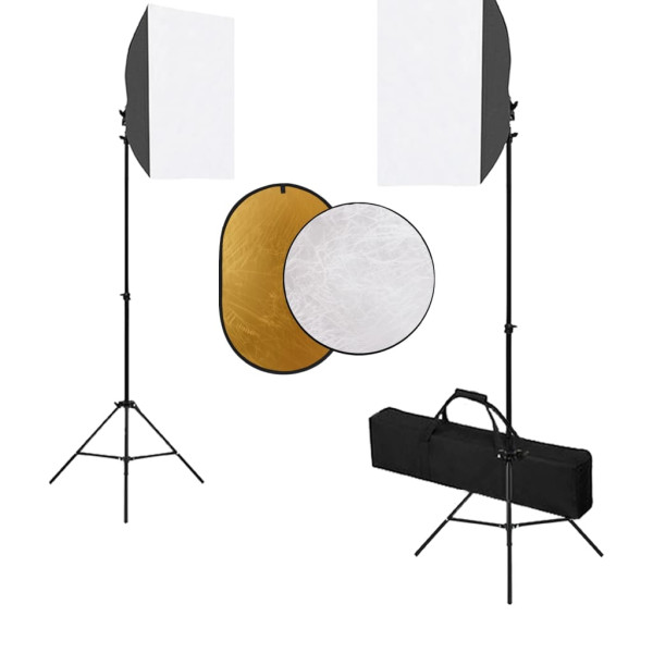 Kit de estúdio de fotografia com luzes softbox e refletor D