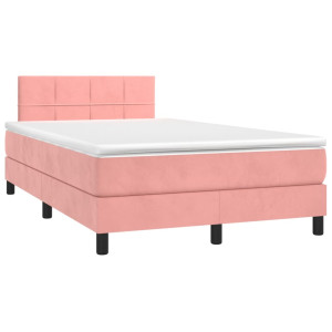 Cama box spring con colchón y LED terciopelo rosa 120x190 cm D