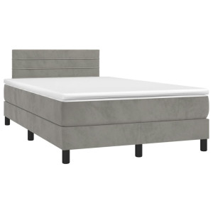 Cama box spring colchón y LED terciopelo gris claro 120x190 cm D