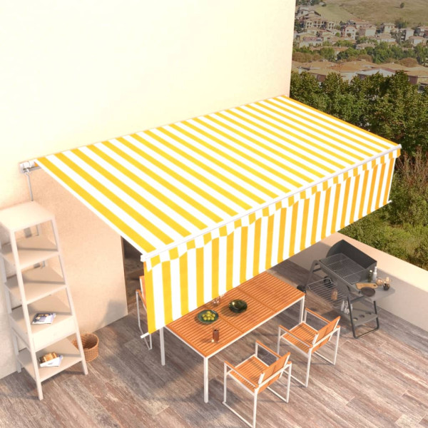 Toldo retráctil manual con persiana amarillo y blanco 6x3 m D