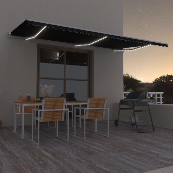 Toldo automático LED sensor de viento gris antracita 600x300 cm D